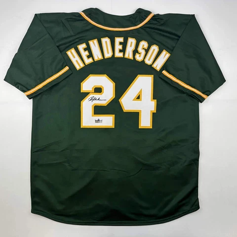 Facsimile Autographed Rickey Henderson Oakland Green Reprint Auto Jersey Mens XL Cover