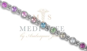 LADIES TITANIUM/MULTI SWAROVSKI CRYSTAL MAGNETIC THERAPY PAIN RELIEF BRACELET - Picture 1 of 3