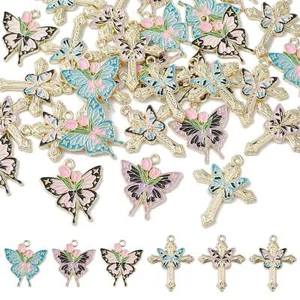 30Pcs Enamel Butterfly Charm Rose Cross Pendant for Jewelry Necklaces Making DIY - Picture 1 of 5