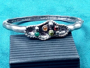 Sterling Silber aufklappbarer Armreif Armband m. Edelsteinfassung: 6,75" Innengröße - Bild 1 von 7
