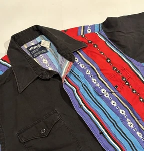 VTG Wrangler Pearl Snap X-long Tail 15.5 Aztec Print Multicolored /Black Shirt - Picture 1 of 4