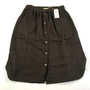 NEW Bellerose Baggy Skirt Size 2 Brown Blue Plaid Button Front Pockets Midi  - Picture 1 of 9
