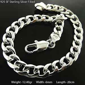 Bracelet Real 925 Sterling Silver Filled Unisex Curb Statement Link Bangle 20cm - Picture 1 of 2