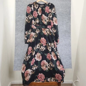 Cue Dress Womens Size 6 Black Floral Maxi Boho Long Sleeve Formal Event Party - Picture 1 of 14