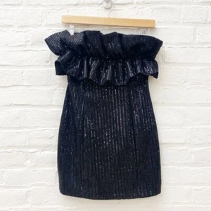 DO + BE || Sequined Ruffle Mini Dress Black Medium NWT - Picture 1 of 9