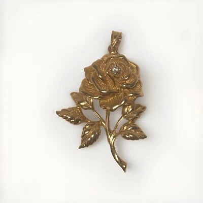 Tiffany & Co. Rose Pendant W Diamond Center, 14K Yellow Gold, Signed, 7.6 Grams - Image 1 of 4