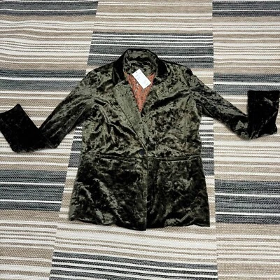 Sanctuary Crushed Velvet Blazer One Button Floral Lined Moss Green Size Medium - Image 1 of 4