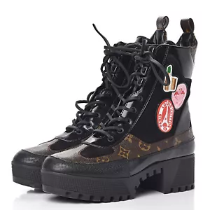LOUIS VUITTON Cuero Monograma Punto de Control Plataforma Desierto Botas Negras 37.5 US7.5 - Imagen 1 de 5