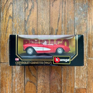 1/24 BBURAGO '57 CHEVROLET CORVETTE Convertible Red/White Italy Diecast Car - Picture 1 of 8