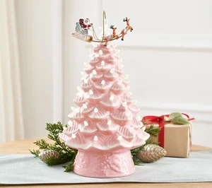 Mr. Christmas 16" animierter nostalgischer Keramikbaum - weißer Weihnachtsmann in Rosa - Bild 1 von 2