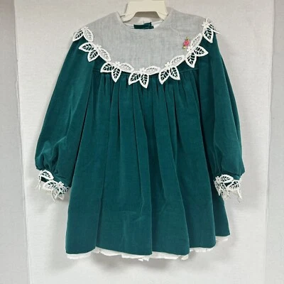 Vestido de Colección Bryan Bebé Niña Niño Terciopelo Verde Azulado Talla T4 EE. UU. Vacaciones Cuello de Encaje Foto 1 de 4