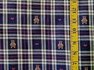 HOMESPUN TEDDY BEARS BLUE PLAID JACQUARD  100% COTTON FABRIC 28X43 INCHES - Picture 1 of 1