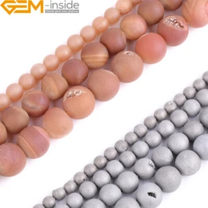 Coated Druzy Quartz Agate Beads Metallic Titanium Round Beads Jewellery Making - Picture 1 of 95