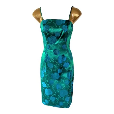 Винтажное коктейльное платье изумрудно-зеленый парчи качели жилет рокабилли 2 изделия XS S - Изображение 1 из 4