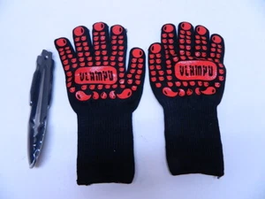 HEAVY DUTY BBQ GLOVES EXTREME HEAT RESISTANT MITTS GRILLING COOKING with TONGS - Picture 1 of 6