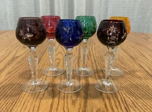 6 Vintage Bohemian Czech Cut to Clear Crystal Cordial Wine Apertif Glasses 5.25” - Picture 1 of 8