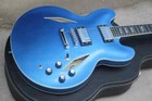 Hot Sale Factory Custom Metallic Blue Semi Hollow Body Jazz Electric Guitar Top
