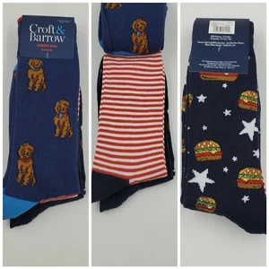 3 Paar Croft & Barrow patriotische Crew-Socken, Herrenschuhgröße 7-12, Hund, USA L10M - Bild 1 von 5