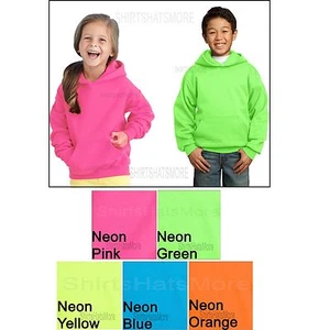 YOUTH Pullover NEON Hoodie Hooded Sweatshirt Poly/Cotton Children Kids XS-XL NEW - Picture 1 of 1
