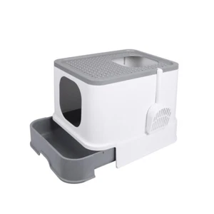 Pawz Cat Litter Box Fully Enclosed Kitty Toilet Tray Pan Container Large Grey - Picture 1 of 11