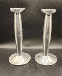 2 Pottery Barn Pewter Pedestal Pillar Candlestick Holders, 9" Tall - Pair EUC - Picture 1 of 7