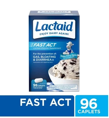 Lactaid Fast Act 96 Count Caplets Travel Packs Lactose Intolerance Relief - Image 1 of 3