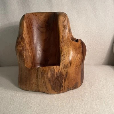 Handcarved Natural Teak Wooden Wine Bottle Holder - Image 1 of 4