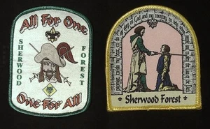 Lote de 2 parches Scout Sherwood Forest todo por uno Webelos vintage hierro en parche - Imagen 1 de 5