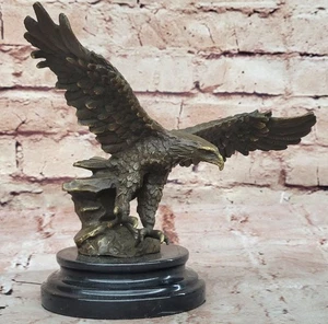 Bird of Prey Americana Bronze Eagle Sculpture Austria Art Deco Marble Artwork - Picture 1 of 10