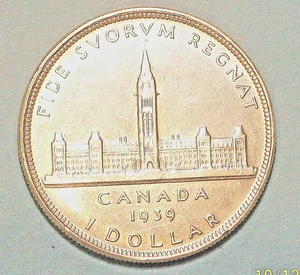 CANADA ( 1 ) COIN  1 DOLLAR 1939  ABOUT UNCIRCULATED/UNCIRCULATED  0.800  SILVER - Picture 1 of 2