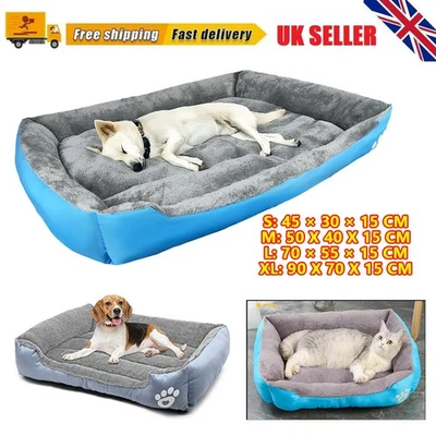 Dog Bed Cat Beds Washable Fleece Puppy Cushion Pet Basket with Blanket Toy Bone - Image 1 of 4