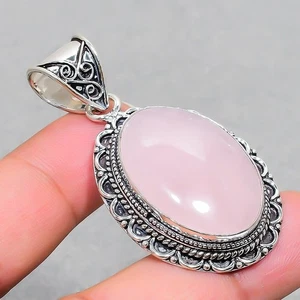 Cuarzo rosa forma ovalada piedras preciosas hechas a mano joyería vintage... - Imagen 1 de 7