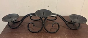 Black Wrought Iron Metal 3 Tier Pillar Candle Holder Scroll Design Centerpiece - Picture 1 of 5
