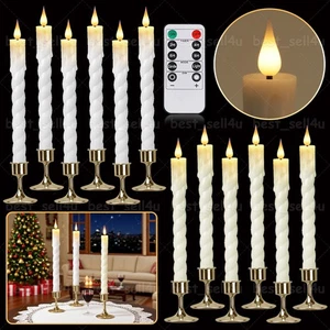 6x Flameless Flickering LED Twist Taper Candles with Gold Holders & Timer Remote - Picture 1 of 28
