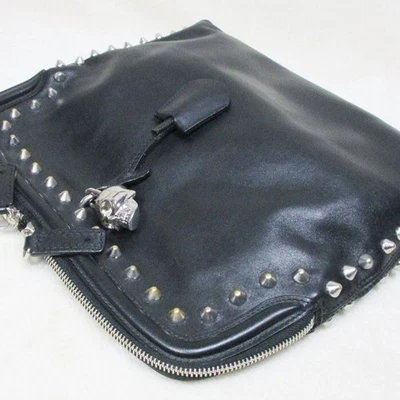 Alexander McQueen Skull Clutch Bag Leather Black Studs Skull Cadena Used - Image 1 of 4
