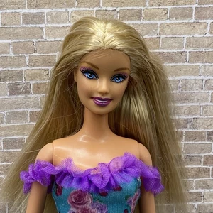 barbie 2012 blonde Blue Eyes Fashionista Dress Floral Purple Ruffle B12 - Picture 1 of 8