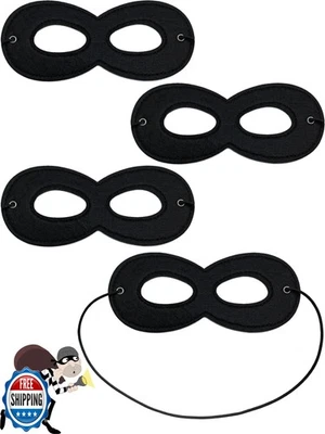 4 Pieces Superhero Halloween Robber Dress Up Masks - Black Felt Eye Mask for  - Image 1 of 4