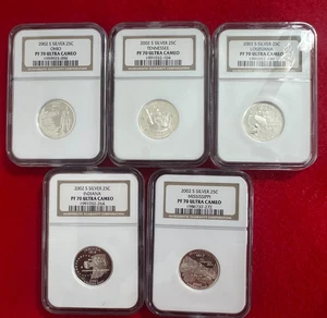 2002-S 5 Coin set Silver U.S. State Quarters, NGC PF70 UC - Picture 1 of 1