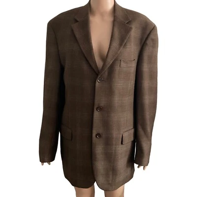 Blazer Andrew Fezza Para Hombre 41 Marrón A Cuadros 100% Lana Worsted 3 Botones Foto 1 de 4