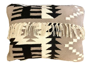 Turkish Kilimn Wool Decorative Pillow Ethnic Lumbar Geometric print Fringe 10x14 - Picture 1 of 6