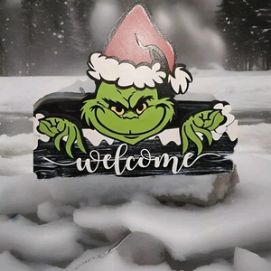 Letrero de madera Grinch 3D con soporte - Decoración navideña hecha a mano - HoliSize 10w X 7,5h - Imagen 1 de 6