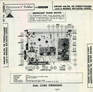 Vintage Sam's Photofact/Schematic Folder Airline AM-FM Model #GST-6315A -6345A SFF2 - Bild 1 von 1
