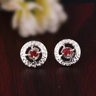 Handmade Textured Stud Earring 925 Silver Spinel Ruby Healing Crystal Jewelry