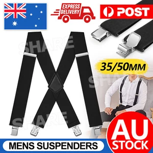 35/50mm Extra Wide Men's Adjustable Elastic Suspenders Clip On Braces Trouser - Picture 1 of 11