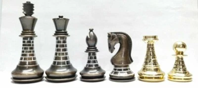 4.1/2 inch king Chess set, Hand Carving, Metal Brass, Finishing, Gold+Antique - Image 1 of 3