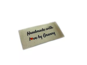 Handmade with love by Granny labels tags - Sew In Cream Ribbon - 25x40mm Flat - Picture 1 of 1