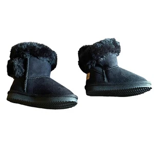 Apres Lamo Boots Toddler 7C Faux Suede Fur Cuff Bootie Black Fuzzy - Picture 1 of 16
