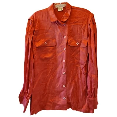 Vtg Escada Margarita Ley Silk Blouse L/S Sz US 8/38 Red Pockets Satin Designer  - Image 1 of 4