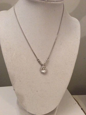 $42 Givenchy  Petite Pear-Shaped Silver Tone  Pendant Necklace #168 GN - Image 1 of 3