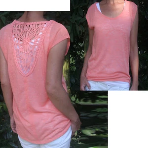 MARKEN leicht transparent TOP Gr.32/34 XS Shirt APRICOT Rücken Spitzen-Einsatz - Bild 1 von 5